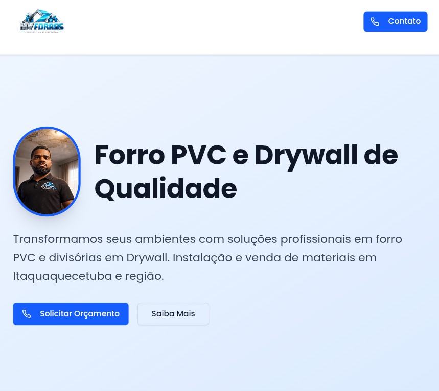 Site da MV Forros — forro PVC e drywall